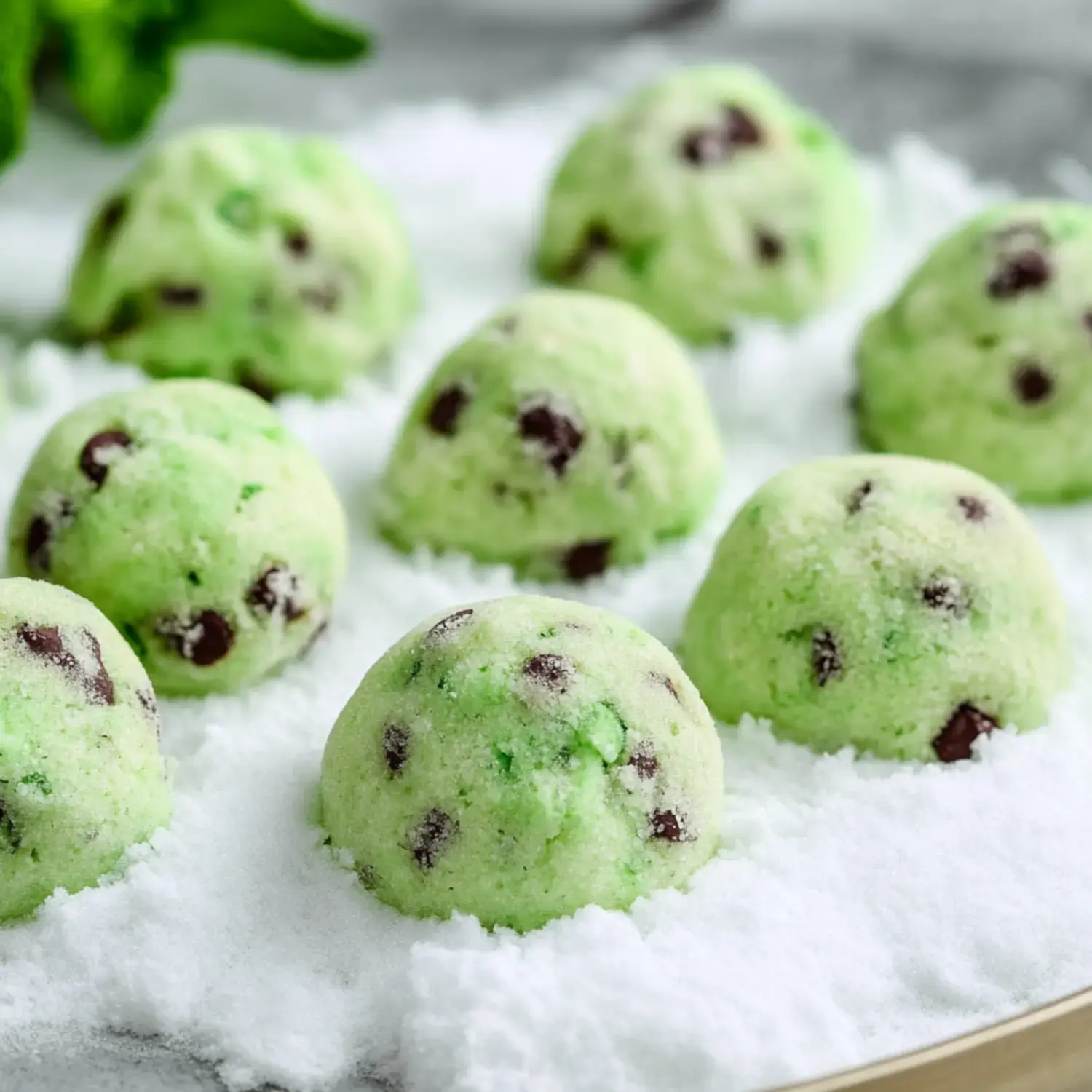 Easy Mint Chocolate Chip Snowball Cookies Recipe