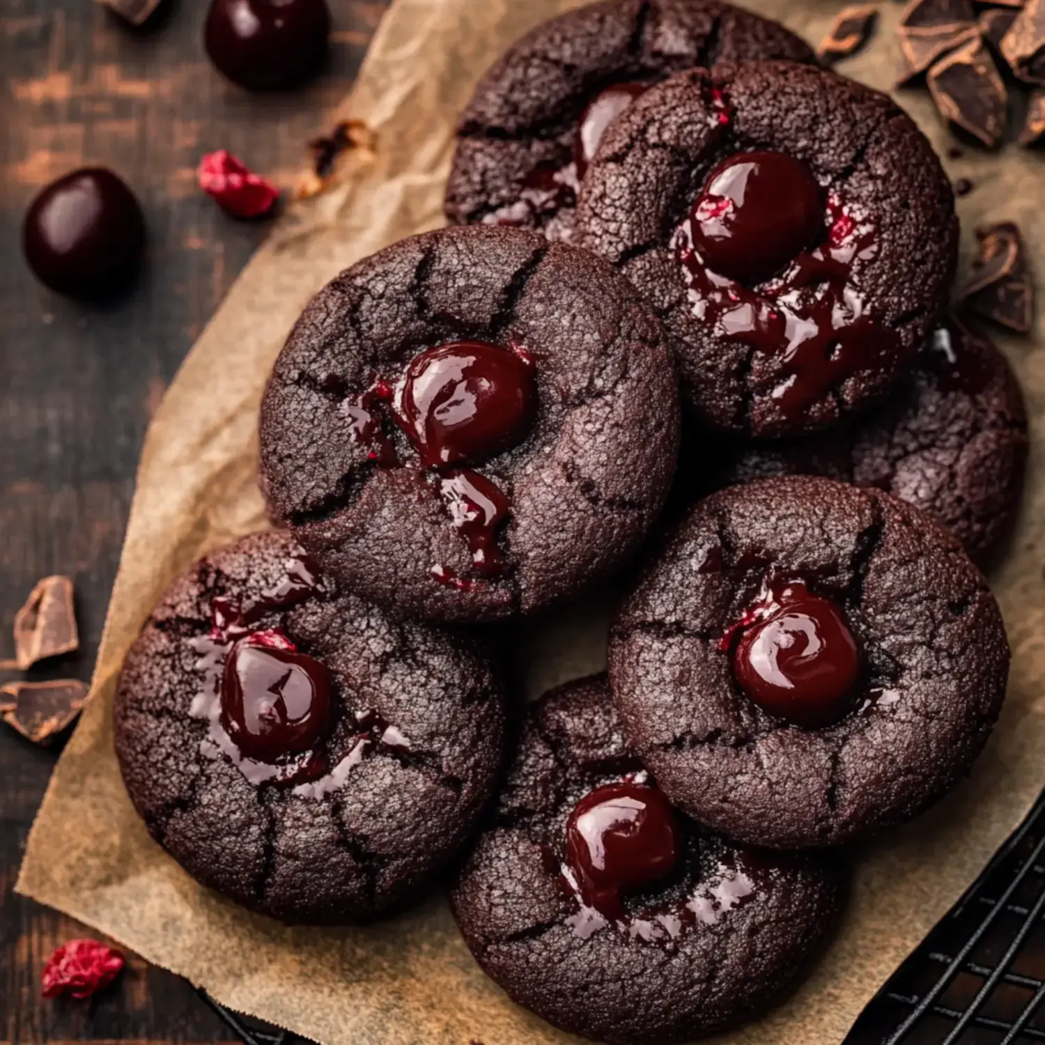 Fudgy Chocolate Cherry Thumbprint Cookies Recipe