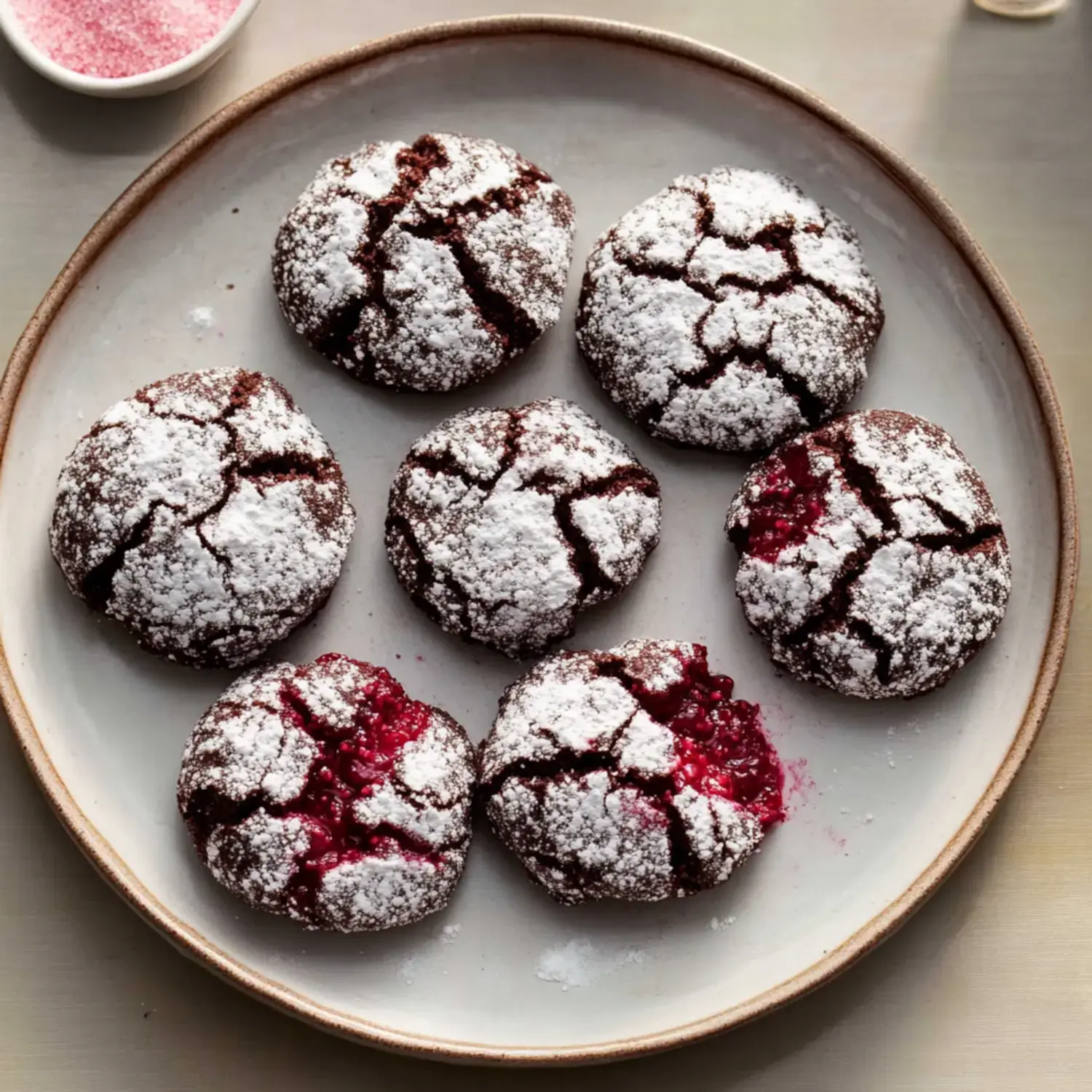 Chocolate Raspberry Crinkle Cookies with Real Raspberries