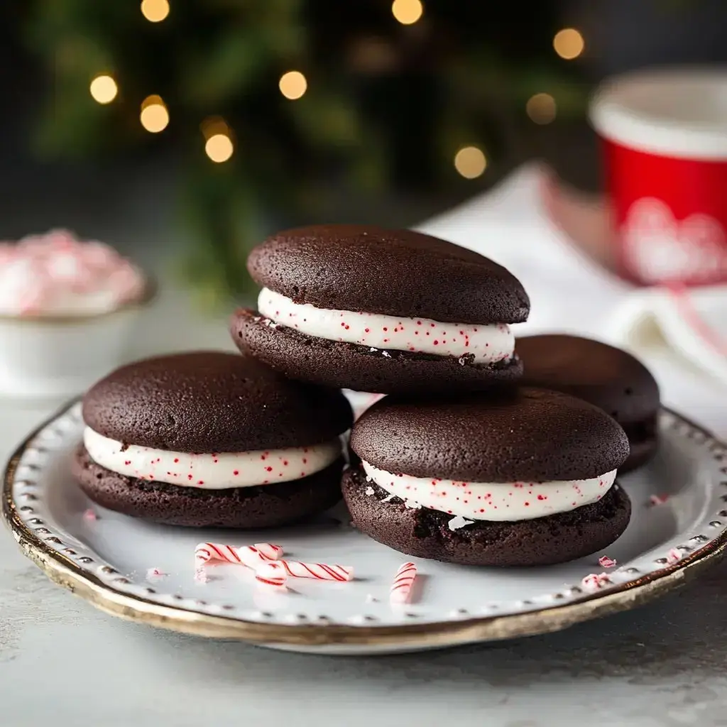 Chocolate Peppermint Whoopie Pies with Marshmallow Filling